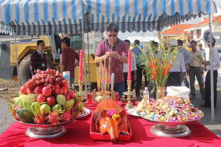 Hình ảnh mâm cúng, đồ lễ cúng động thổ khởi công làm nhà - bài cúng, lễ vật, văn khấn